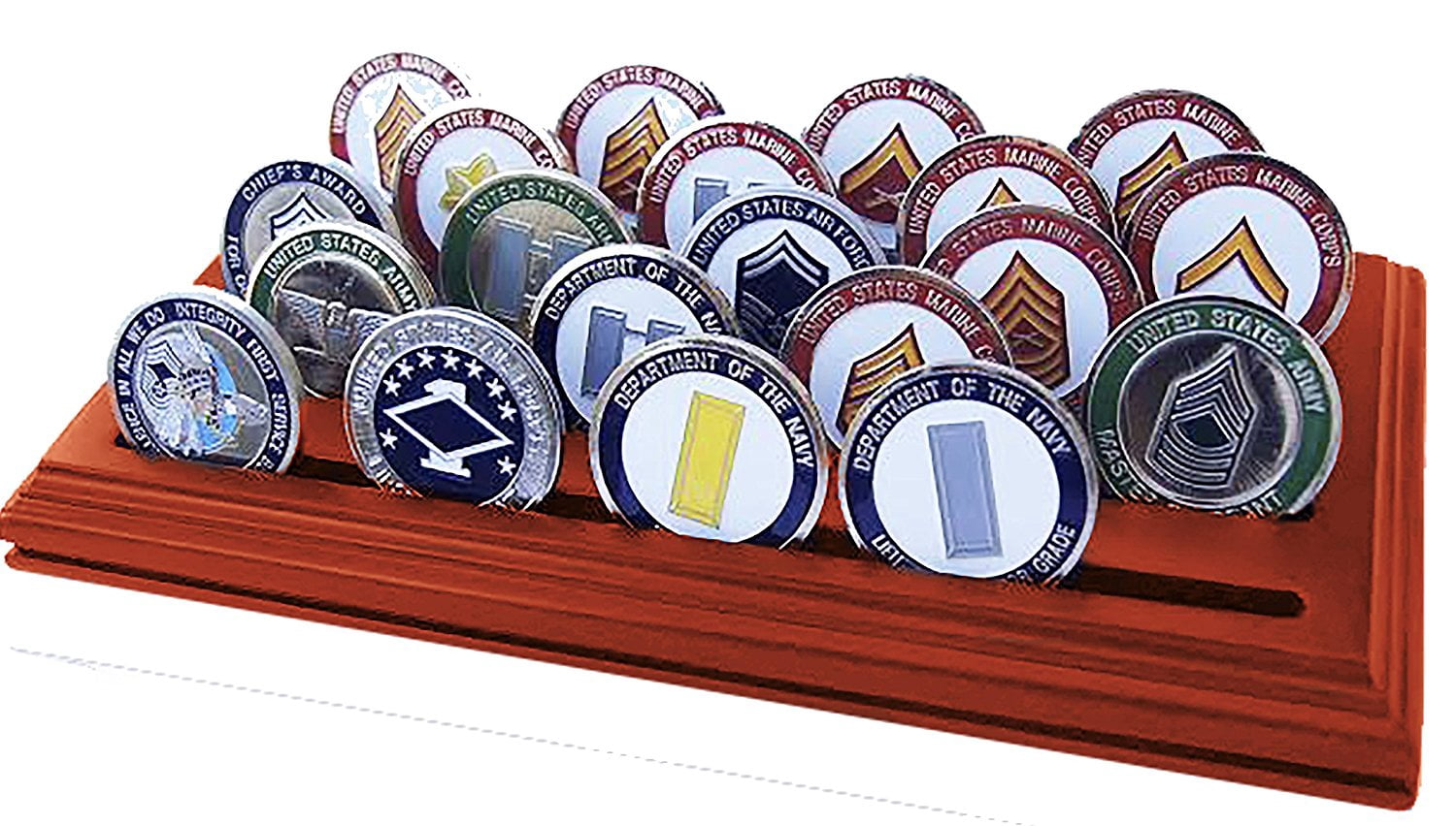 DECOMIL Military Collectible Challenge Coin Holder (Medium, 5 Rows) Solid Walnut