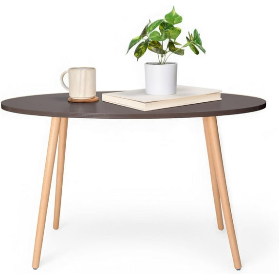 DECOMIL - Modern Oval Coffee Table, End Table for Small Places, Living Room, Office, Balcony, End Table for Coffee, Laptop - Brown Oval Coffee Table
