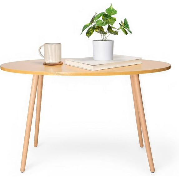 DECOMIL - Modern Oval Coffee Table, End Table for Small Places, Living Room, Office, Balcony, End Table for Coffee, Laptop - Walnu