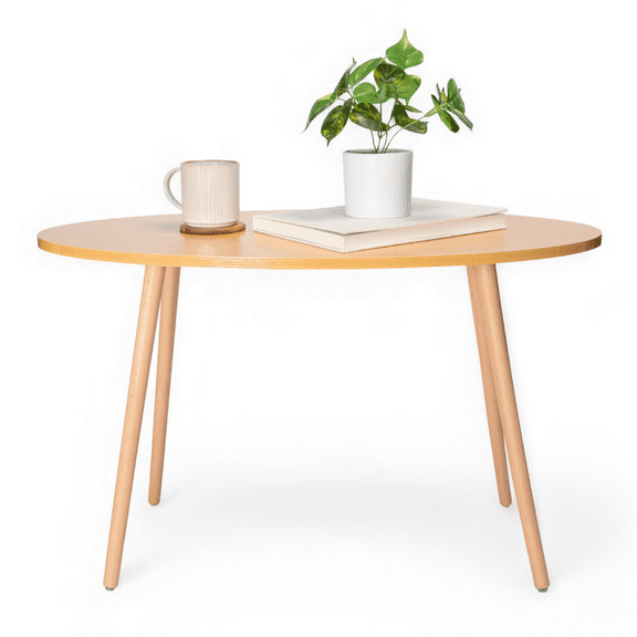 DECOMIL - Modern Oval Side Table, End Table for Small Places, Living Room, Office, Balcony, Industrial End Table for Coffee, Laptop - Walnut