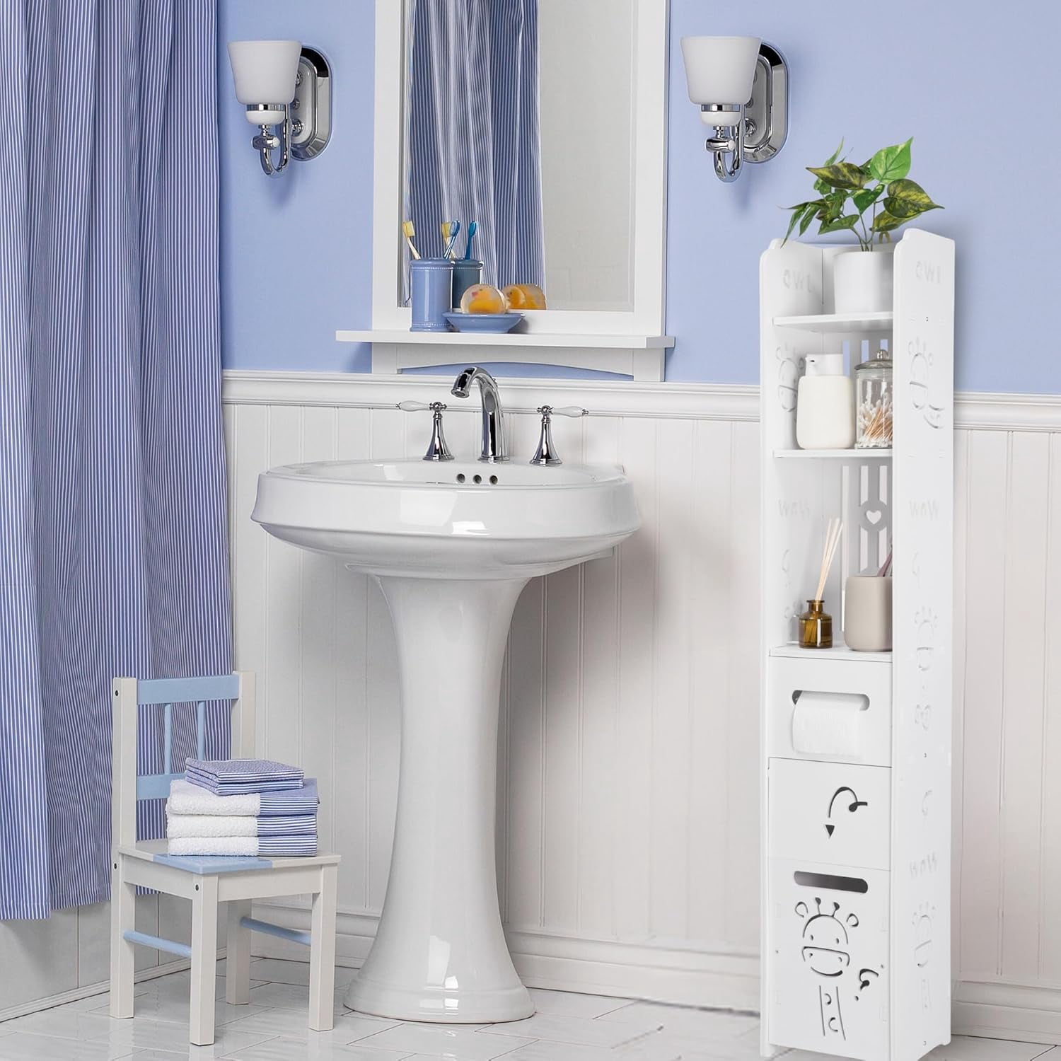 DECOMIL Narrow Storage for Kids Bathrooms, Wooden (PVC) Floor Cabinet ...