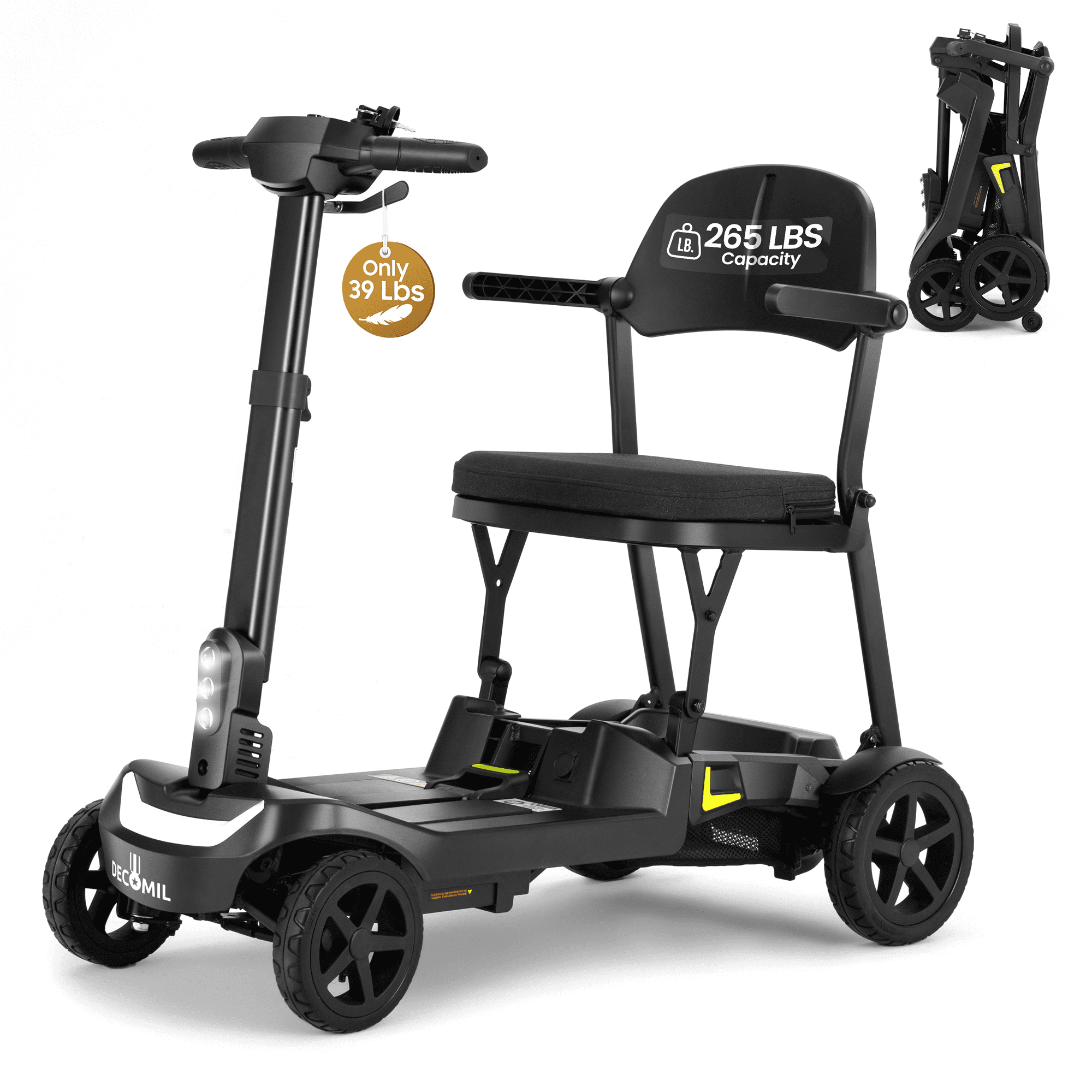 DECOMIL S1 Folding Mobility Scooter, Lightweight 39 lbs Frame, 270W Motor, 4.6 mph Max Speed, Dual 24V 10Ah Batteries (20 Miles Range), 265 lbs Capacity