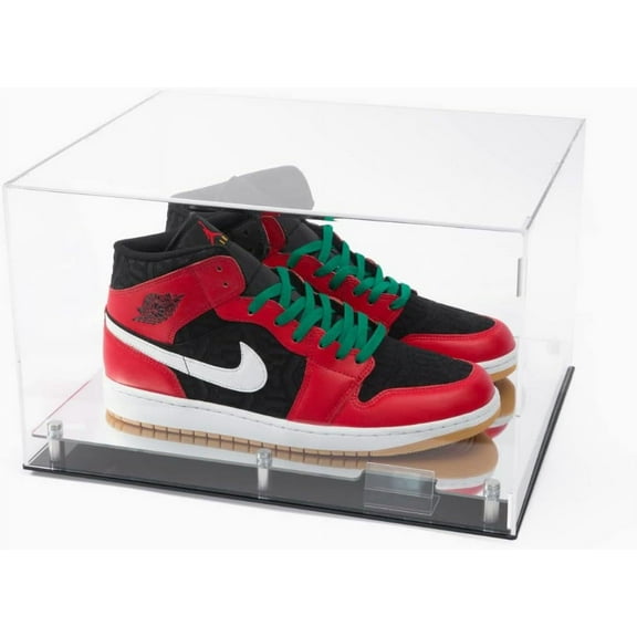 DECOMIL Shoe Display Case, Acrylic Shoe Display Box, 2 Shoes Display, 16"x10"x12" Clear Display, Mirrored Floor Sports Memorabilia Case