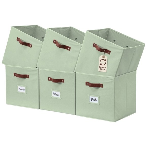 DECOMOMO 11 inch Cube Storage Bin, Fabric Storage Bin, Organizing Cubes (Green, Set of 6)
