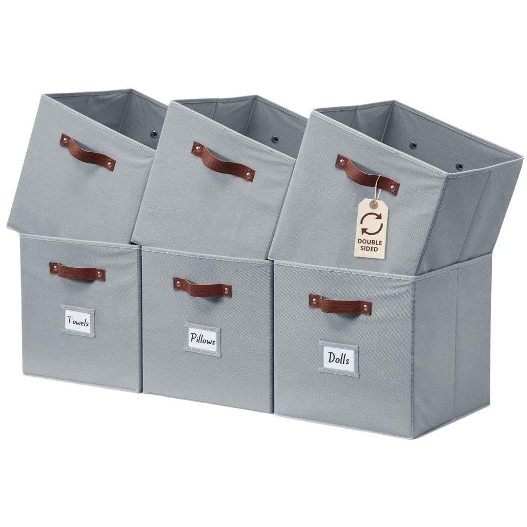 DECOMOMO 11 inch Cube Storage Bin, Fabric Storage Bin, Organizing Cubes (Grey, Set of 6)
