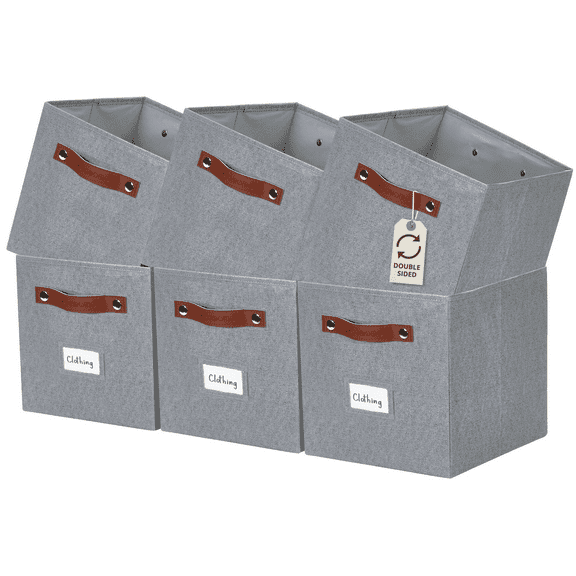 DECOMOMO Cube Storage Bins, Fabric Baskets 11 x 11, Organizer Bins (Grey, Set of 6)