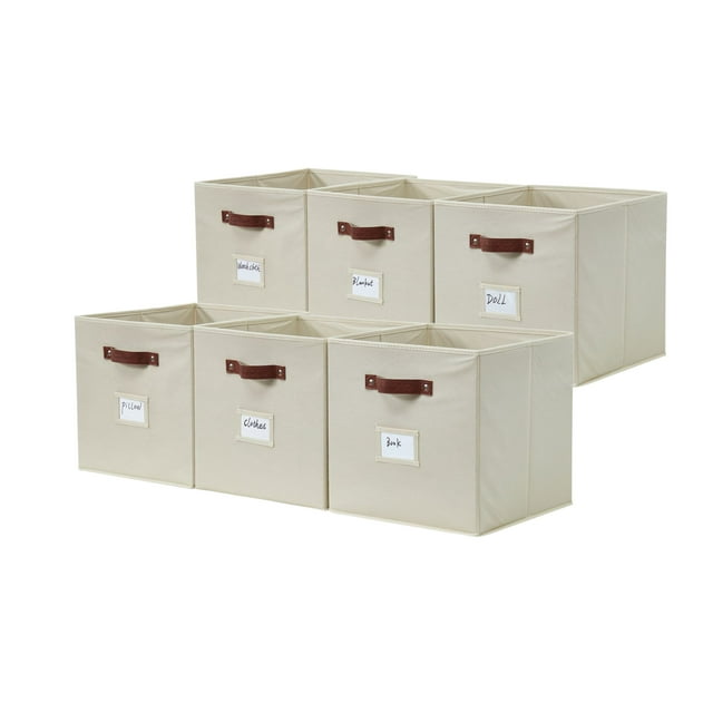 Cube Storage Bins, Storage Cubes with Handles, Set of 6, Beige