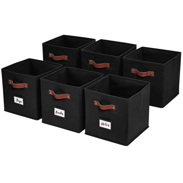 Cube Storage Bins, Storage Cubes with Handles, Set of 6, Black