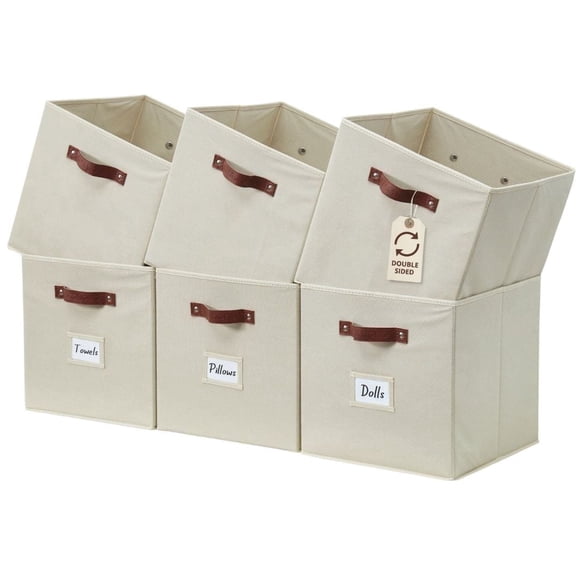 DECOMOMO Fabric Storage Bin | Cube Storage Bin | Closet Organizers | Set of 6, Beige