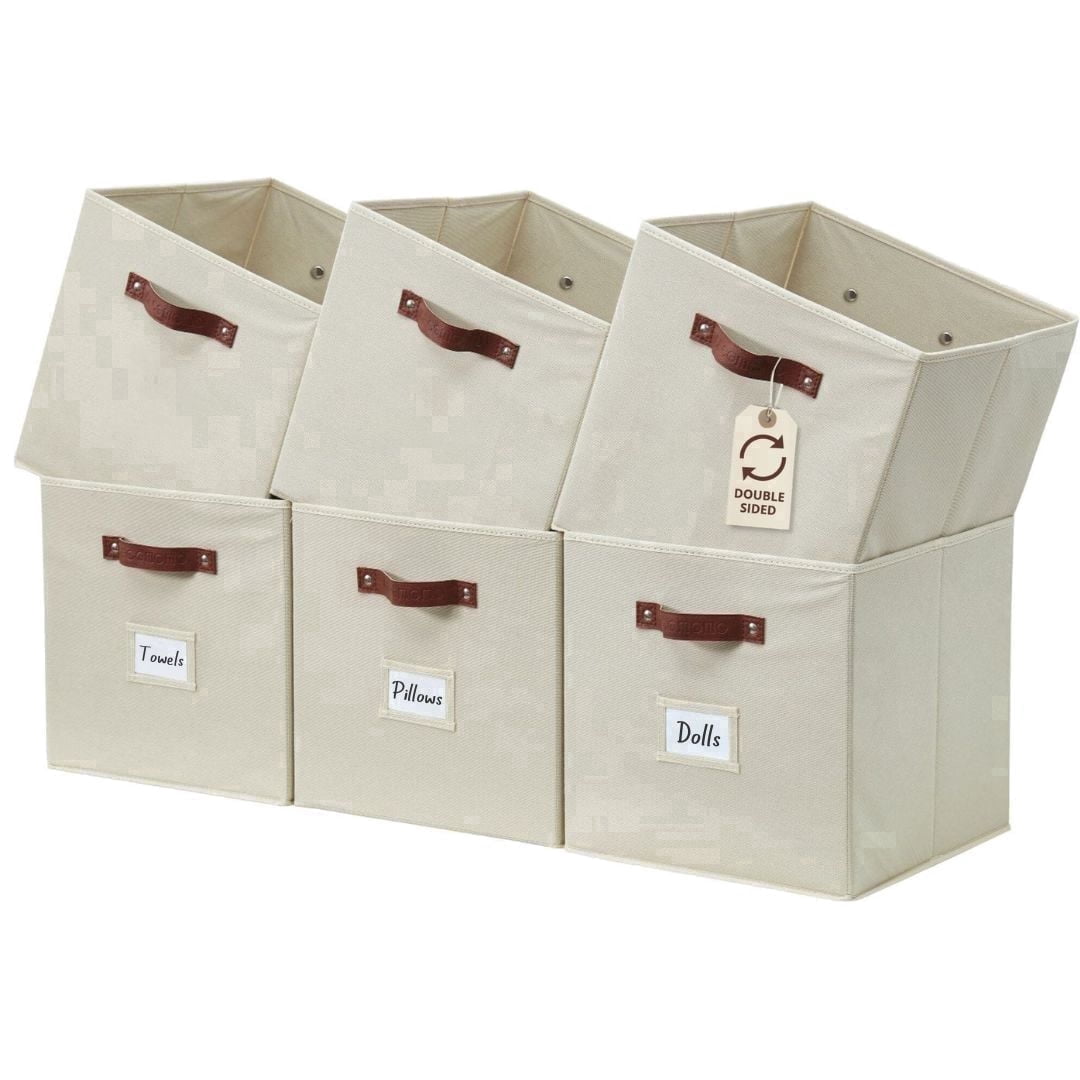 DECOMOMO Fabric Storage Bin, Cube Storage Bin, Closet Organizers, Set of 6, Beige