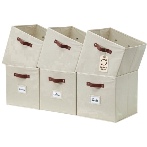 DECOMOMO Fabric Storage Bin, Cube Storage Bin, Closet Organizers, Set of 6, Beige