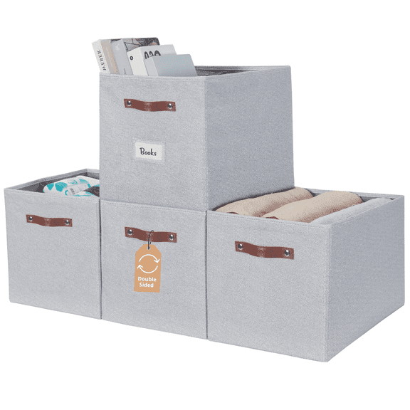 DECOMOMO Cube Storage Bin 13" x 15" x 13" | Cube Organizer Bin | Collapsible Storage Cube | Fabric Storage Cube | Set of 4, Light Texture Grey