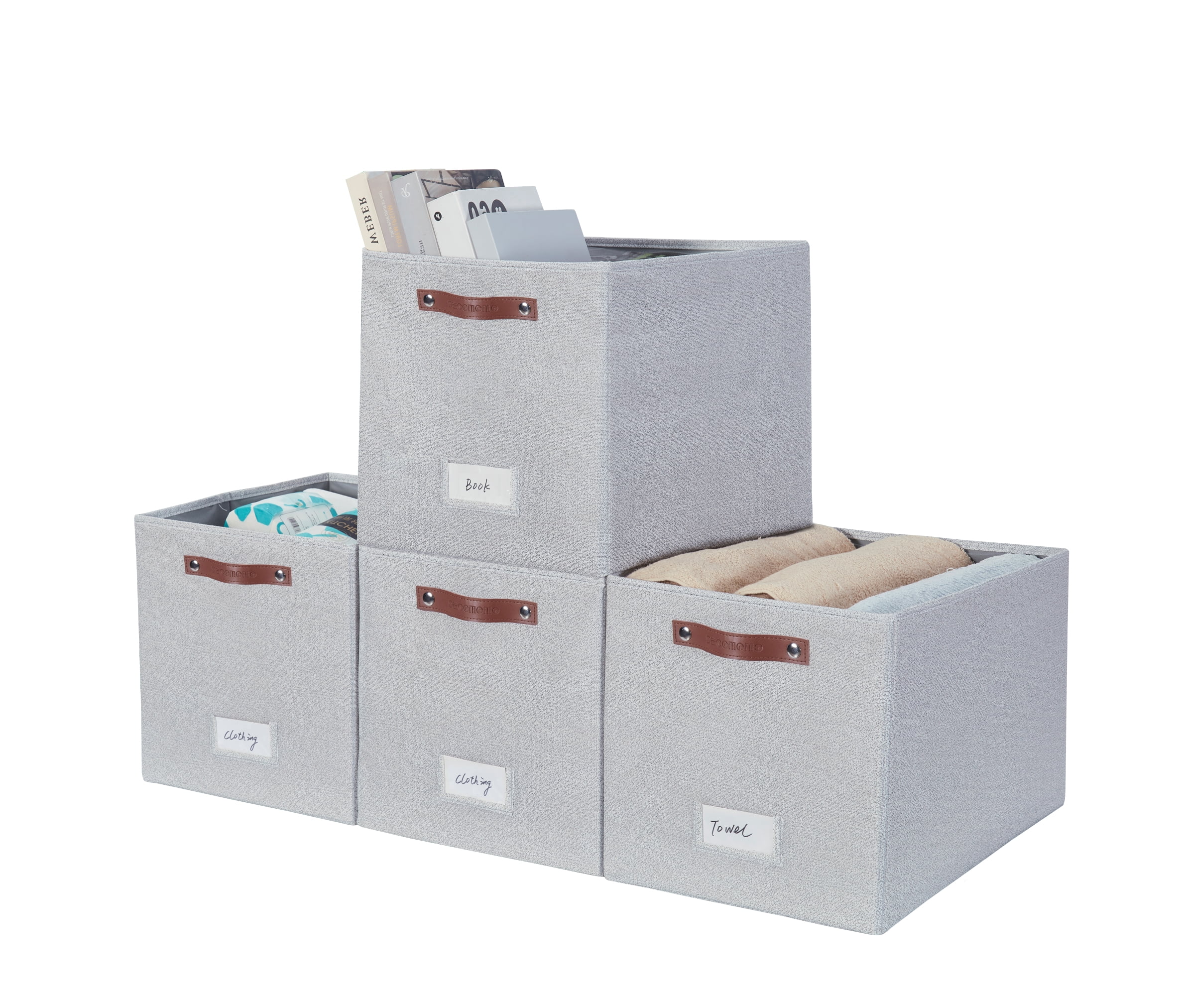 Fabric Foldable Storage Bins 13x15x13, Set of 4, Light Grey