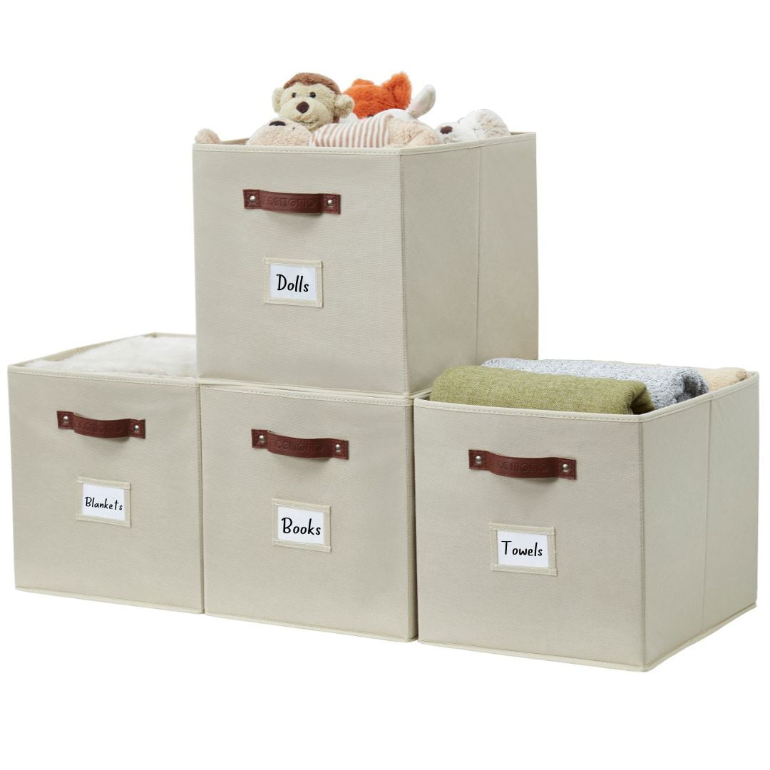 Fabric Cube Storage Bin, Set of 4, Beige, Collapsible