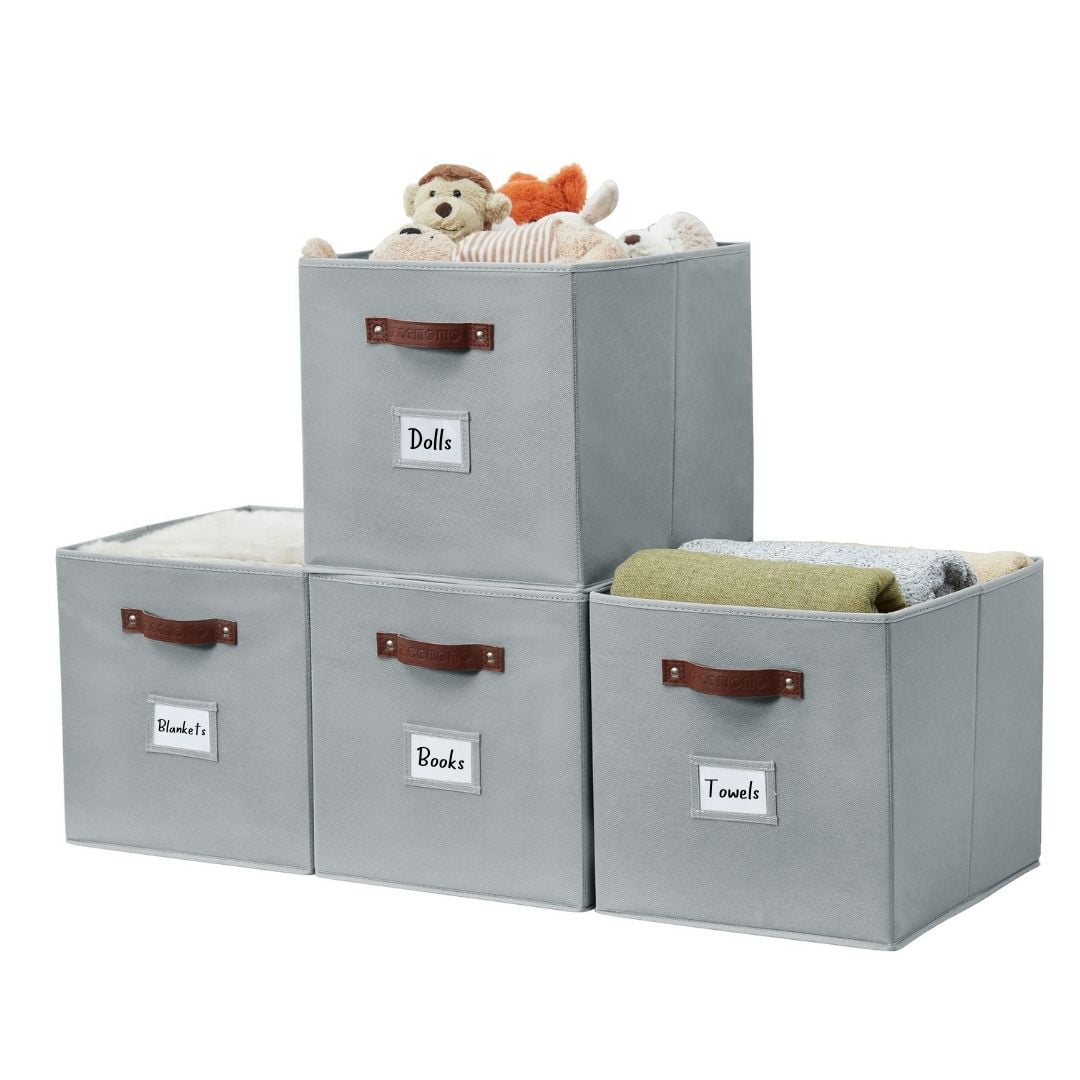 Strong Shelf Organizer Fabric Cube Storage Bin, Set of 4 Grey