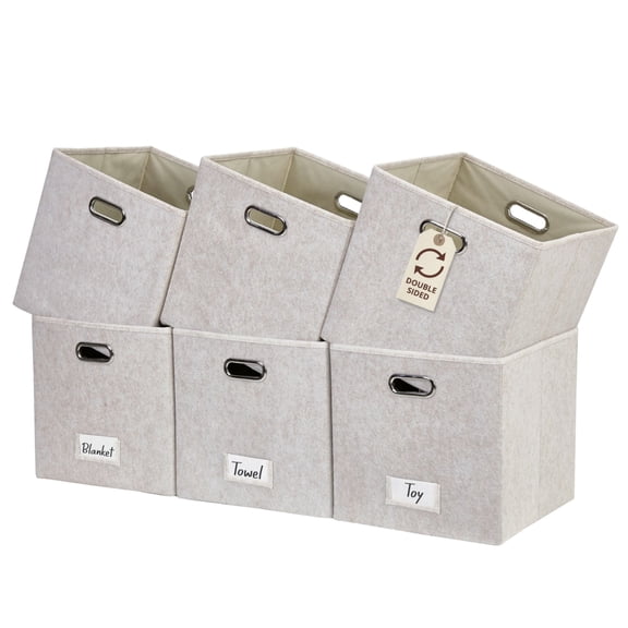 DECOMOMO Felt Fabric Storage Bin | Cube Storage Bin | Closet Organizers | Set of 6, Beige