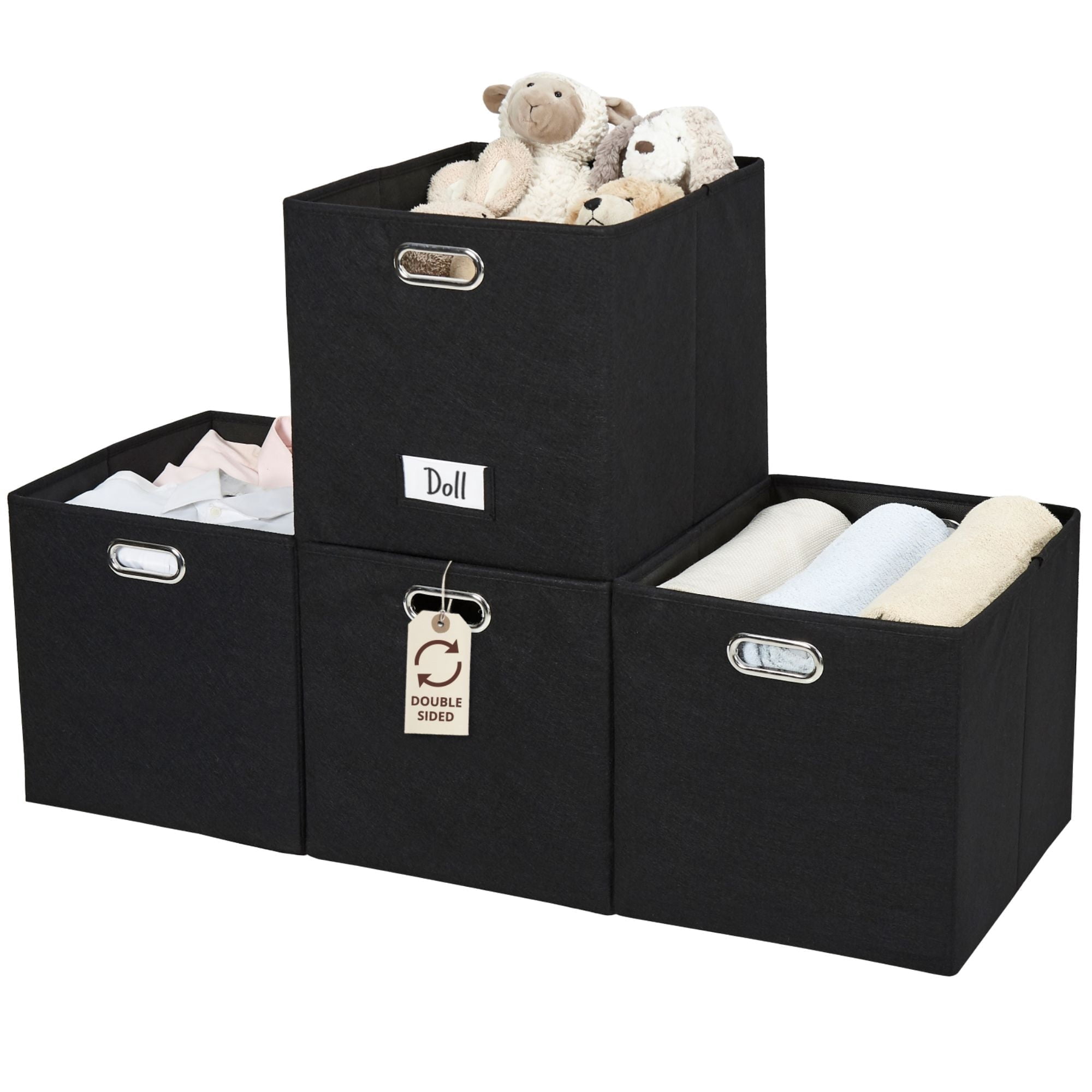 DECOMOMO Large Felt Cube Storage Bin, Fabric Storage Bin, Organizing Cubes (Black, Set of 4)