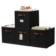 DECOMOMO Large Cube Storage Bin, Fabric Storage Bin, Organizing Cubes (Black, Set of 4)