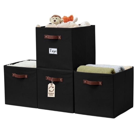 DECOMOMO Large Cube Storage Bin, Fabric Storage Bin, Organizing Cubes (Black, Set of 4)