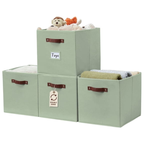 DECOMOMO 13x15x13 Large Cube Storage Bin, Fabric Storage Bin, Organizing Cubes (Green, Set of 4)