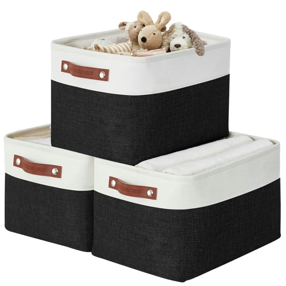DECOMOMO Large Storage Baskets, Baskets and Bins, Fabric Storage Bins (Black and White, Set of 3)