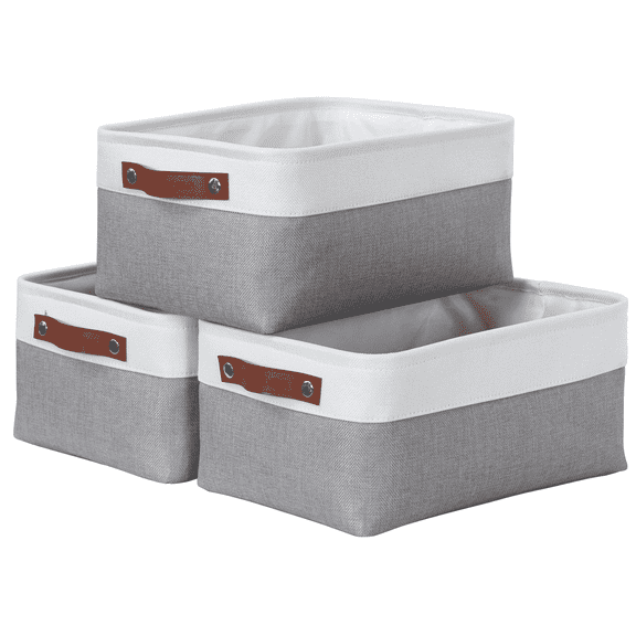DECOMOMO Medium Decorative Durable Fabric Storage Baskets and Bins, Grey and White, Set of 3