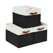 DECOMOMO Fabric Storage Baskets 13" x 15" x 13" Sturdy Collapsible Storage Bins, (Black and White, Set of 3)
