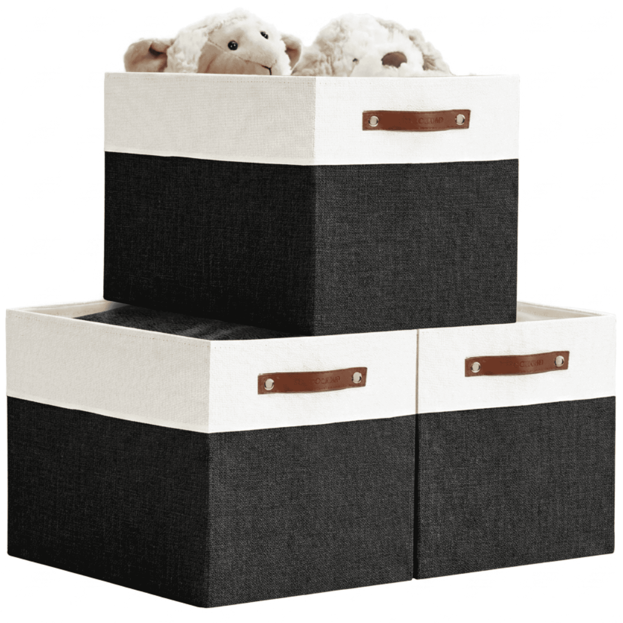 DECOMOMO Fabric Storage Baskets 13" x 15" x 13" Sturdy Collapsible Storage Bins, (Black and White, Set of 3)