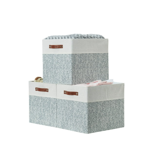 Large Fabric Storage Baskets, Collapsible Cube Box 13x15x13, Set of 3, Grey Decorative
