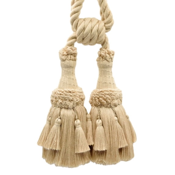 DECOPRO Beautifully Handcrafted Curtain & Drapery Tassel Tieback with Matte Finish, Tassel Length 6" (15cm), Spread 30" (76cm) # TBEMP62, Light Gold Beige #C03 (Golden Brown Beige) Set of 4