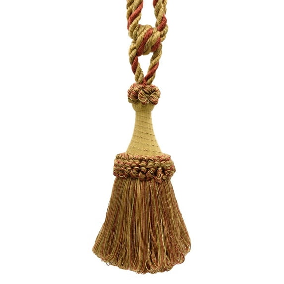 DECOPRO Decorative Curtain & Drapery Tassel Tieback Handcrafted with Victorian Design, Tassel Length 8" (20cm) Spread 30" (76cm) #TBDK8, Desert Beige #N37 (Gold Beige, Light Red, Light Brown) Set of 4