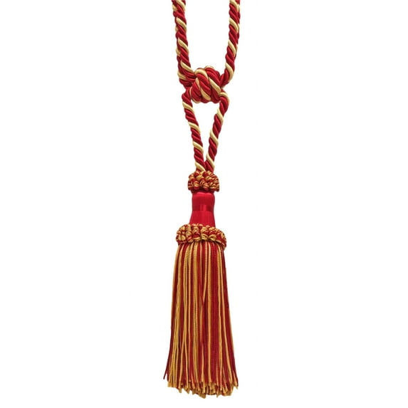 DECOPRO Elegant Chainette Curtain & Drapery Tassel Tieback - Compact Design, Tassel Length 5 3/4" (14.5cm), Spread 30" (76cm) # ECTB, White Gold Red #572 (Burgundy Red, Wine Red, White Gold) Set of 2