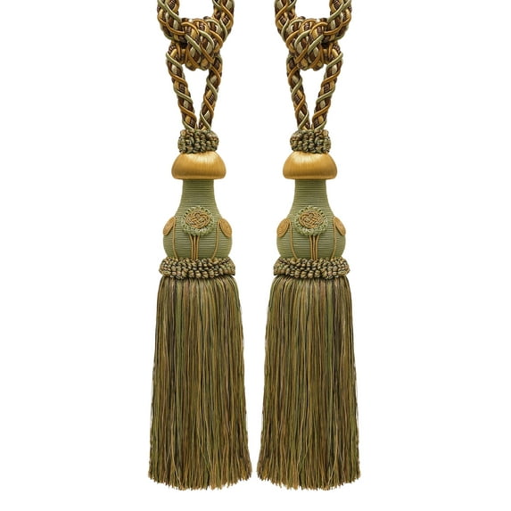 DECOPRO Exquisite Curtain Tassel Tieback with Floral Design - Elegant Handmade Drapery Accessory, Tassel Length 12" (30.5cm), Spread 32" (81cm) # TBBL1, #5207 Set of 2