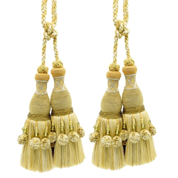 DECOPRO Marrakesh Collection Tassel Curtain and Drapery with Beaded Poms Tassel Tieback, Tassel Length 10" (25cm) Spread 34" (86cm) TBRW102, Golden Olive Green #VL07 (Light Gold, Olive Green) Set of 2