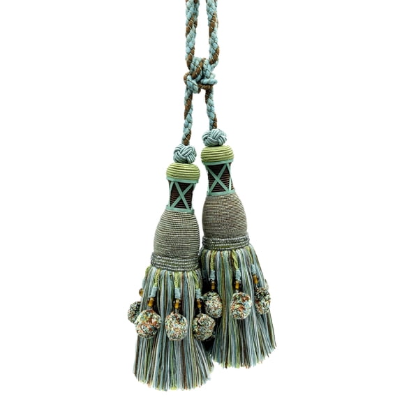 DECOPRO Marrakesh Collection Tassel Curtain and Drapery with Beaded Poms Tassel Tieback, Tassel Length 10" (25cm), Spread 34" (86cm) # TBRW102, #VL12 Sold Individually