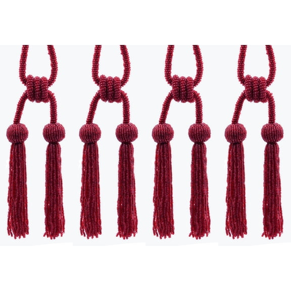 DECOPRO Opulent Beaded Curtain Double Tassel Tieback, Handcrafted with Elaborately Hand-strung Glass Seed Beads, Tassel Length 4 1/2" (11cm), Spread 26" (66cm) # TBBD4502, #E13 Set of 4