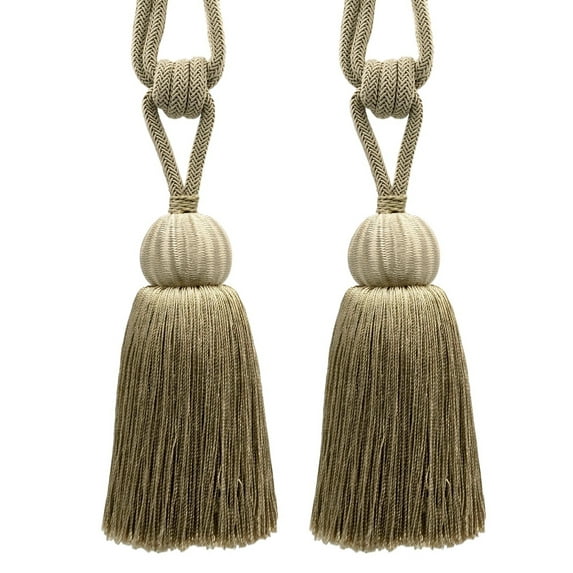 DECOPRO Small Contemporary Curtain & Drapery Tassel Tieback Handcrafted with Fancy Diamond Braid Cord, Tassel Length 5" (12.5cm) Spread 26" (66cm) #TBCBW5, Taupe Beige #C29 (Dark Brown Beige) Set of 2