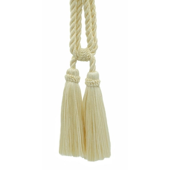 DECOPRO Traditional Cotton Double Tassel Curtain & Drapery Tassel Tieback, Tassel Length 5 1/2" (14cm), Spread 27" (68.5cm) # TBC0552, Cream Ivory #A2 (Ivory / Cream) Sold Individually