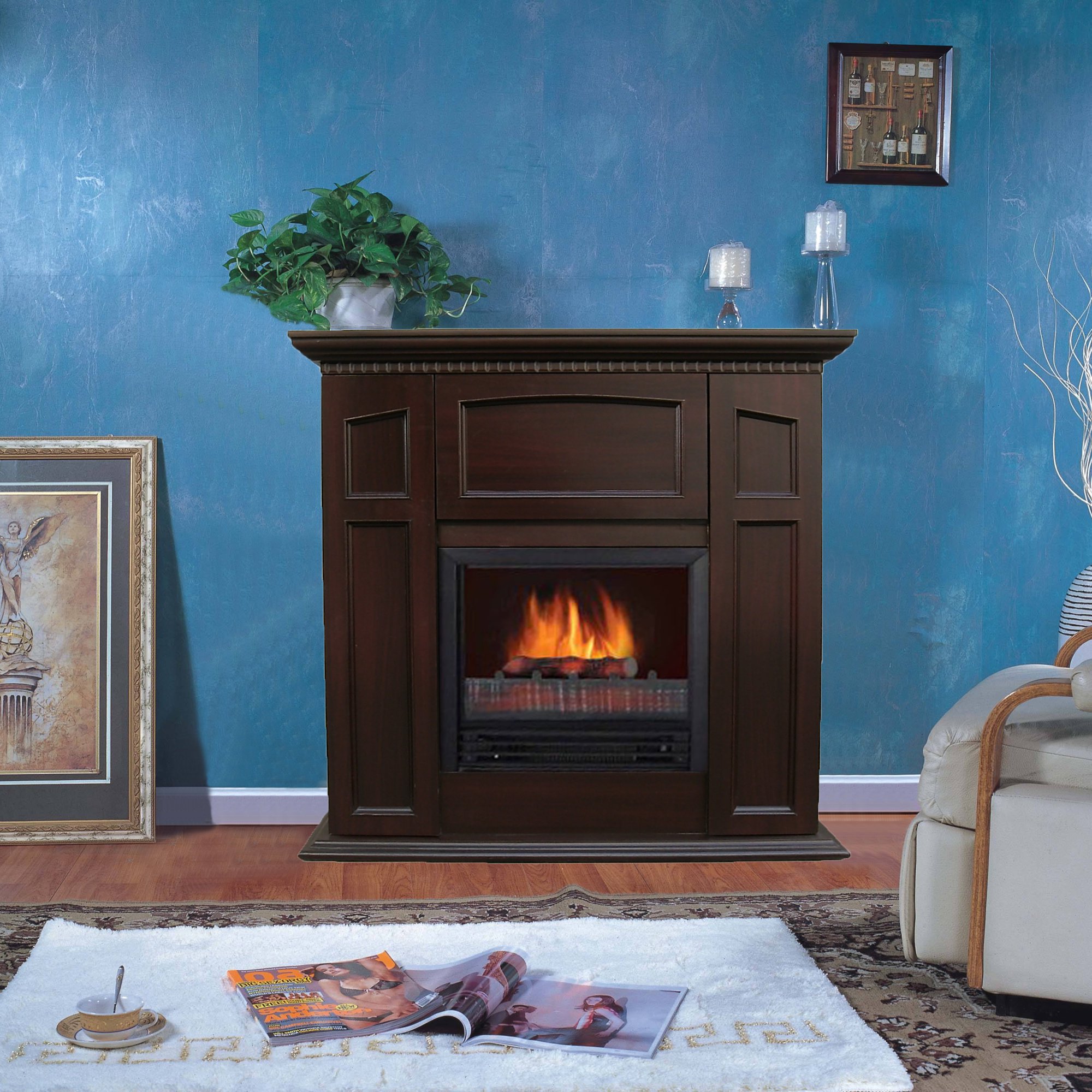 DECOR FLAME Electric Fireplace with 36 Mantle and Storage, Chestnut -  Walmart.com