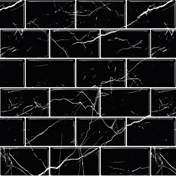 Dcor WOW 41003  Peel & Stick Backsplash, (8) 12x12-inch Sheet Covers 8 Sq Ft, Black Marble Subway Back Splash Tile