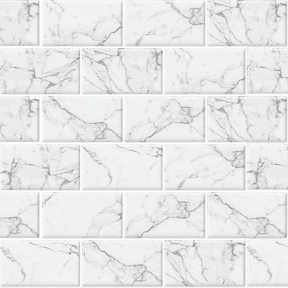Dcor WOW 41007 Peel & Stick Backsplash, (8) 12x12-inch Sheet Covers 8 Sq Ft, White Grey Marble Subway Back Splash Tile