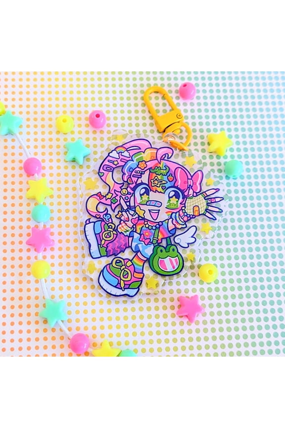 DECORA GALS Doki Rainbow Neo Decora Kei Acrylic Keychain | Japanese Street Fashion Inspired Charm | Acrylic Accessories | J-Fashion Merch (1 keychain)