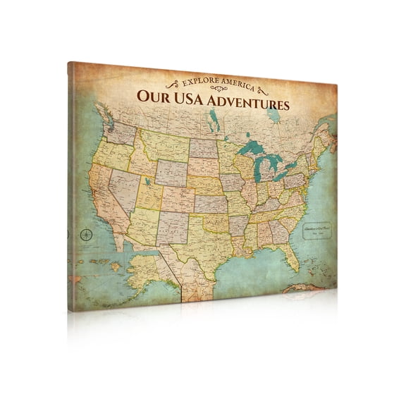 DECORARTS Antique Style US Map Giclee Print Canvas Wall Art for Travel Recording, Map for home Decor 30" x 24"