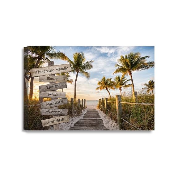DECORARTS - Beach Boardwalk Personalized Family Member Sign Post . Custom Giclee Prints Canvas Art Includes Family Member Name. Customized Gifts for Family. W 18" x H 12"