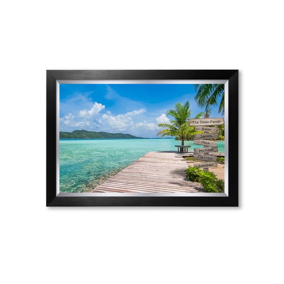 DECORARTS - Bora Bora Picnic Personalized Family Member Sign Post. Framed Art Giclee Print on Cotton Canvas with Art Frame, Customized Gift for Family. Total Size: W 27" x H 19"