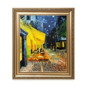 DECORARTS - Cafe Terrace At Night - Vincent Van Gogh. Giclee Print on Canvas with matching Golden-relief Framed Wall Art. Total with Framed size: 30x26