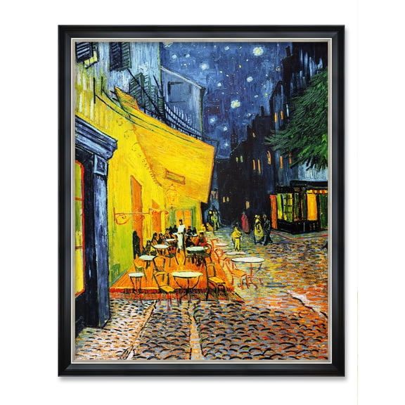 DECORARTS - Cafe Terrace At Night by Vincent Van Gogh Art Reproduction. Oversize Solid Wooden Frame Matching with Giclee Prints Canvas Wall Art. Total framed size: 43x35"