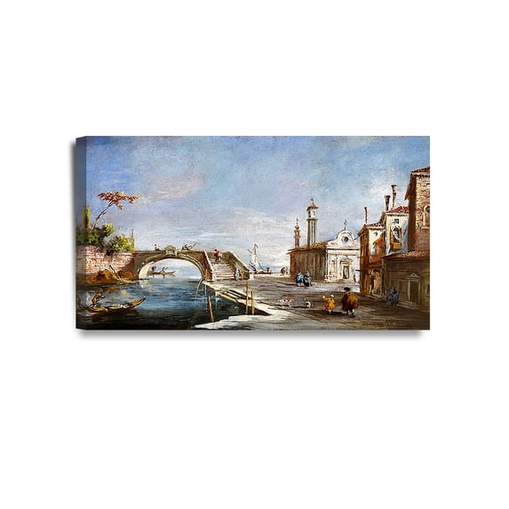 DECORARTS -Canal in Venice - Francesco Guardi. Classic Art Reproductions. Giclee Canvas Print for Wall Decor 32x18x1.5