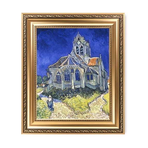 DECORARTS - The Church at Auvers, Vincent Van Gogh Art Reproduction. Giclee Prints Match with Golden Framed for Wall Decor. Picture Size: 20x16 in, Framed Size: 26x22 in