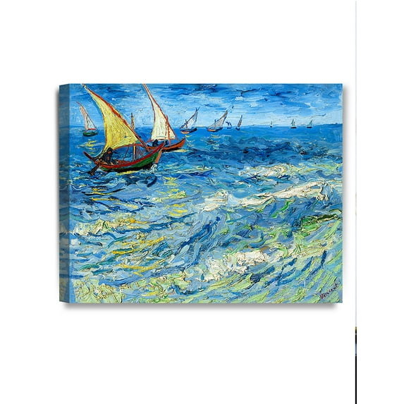 DECORARTS - Fishing Boats At Sea, Vincent Van Gogh Art Reproduction. Giclee Canvas Prints Wall Art for Home Decor 20x16"